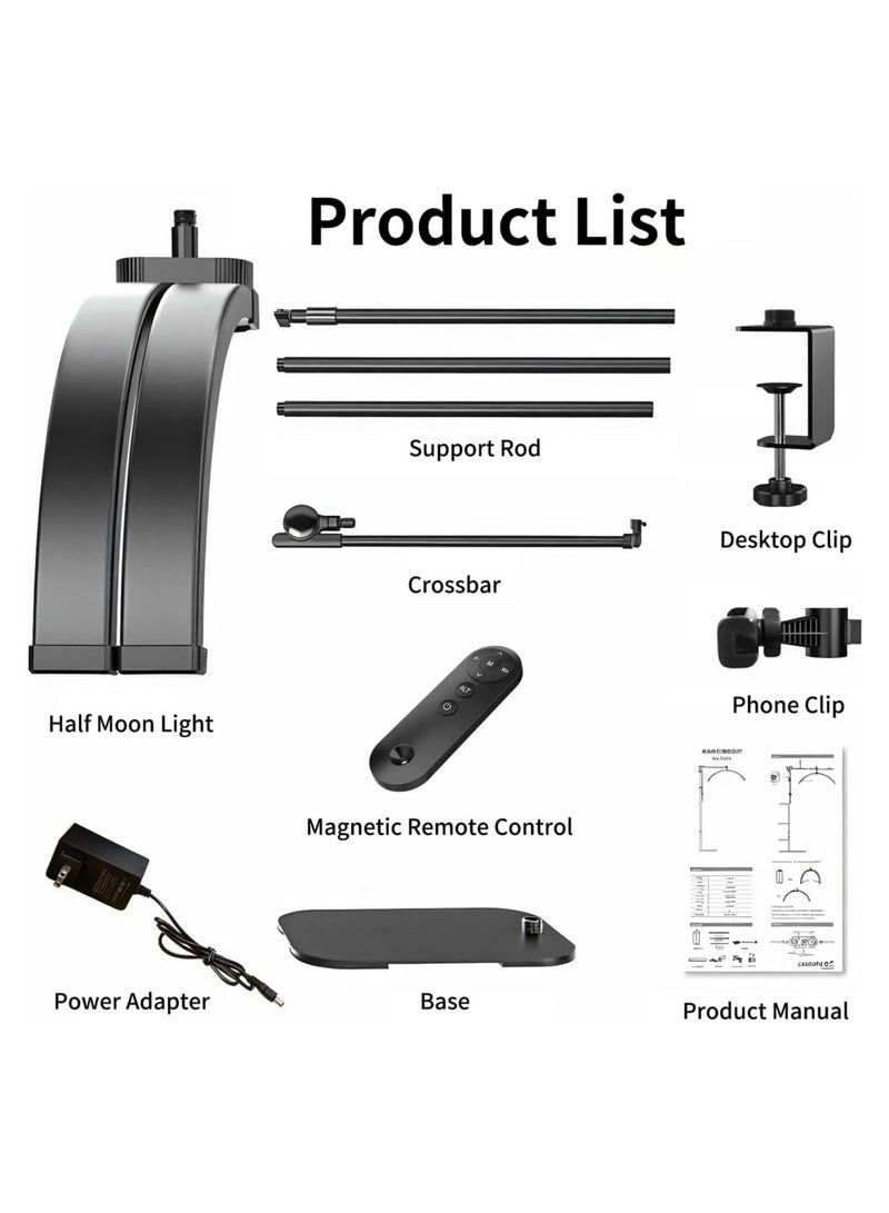 Foldable LED Half Moon Floor Lamp with Mobile Holder for Eyelash/Skin Care - Image 3